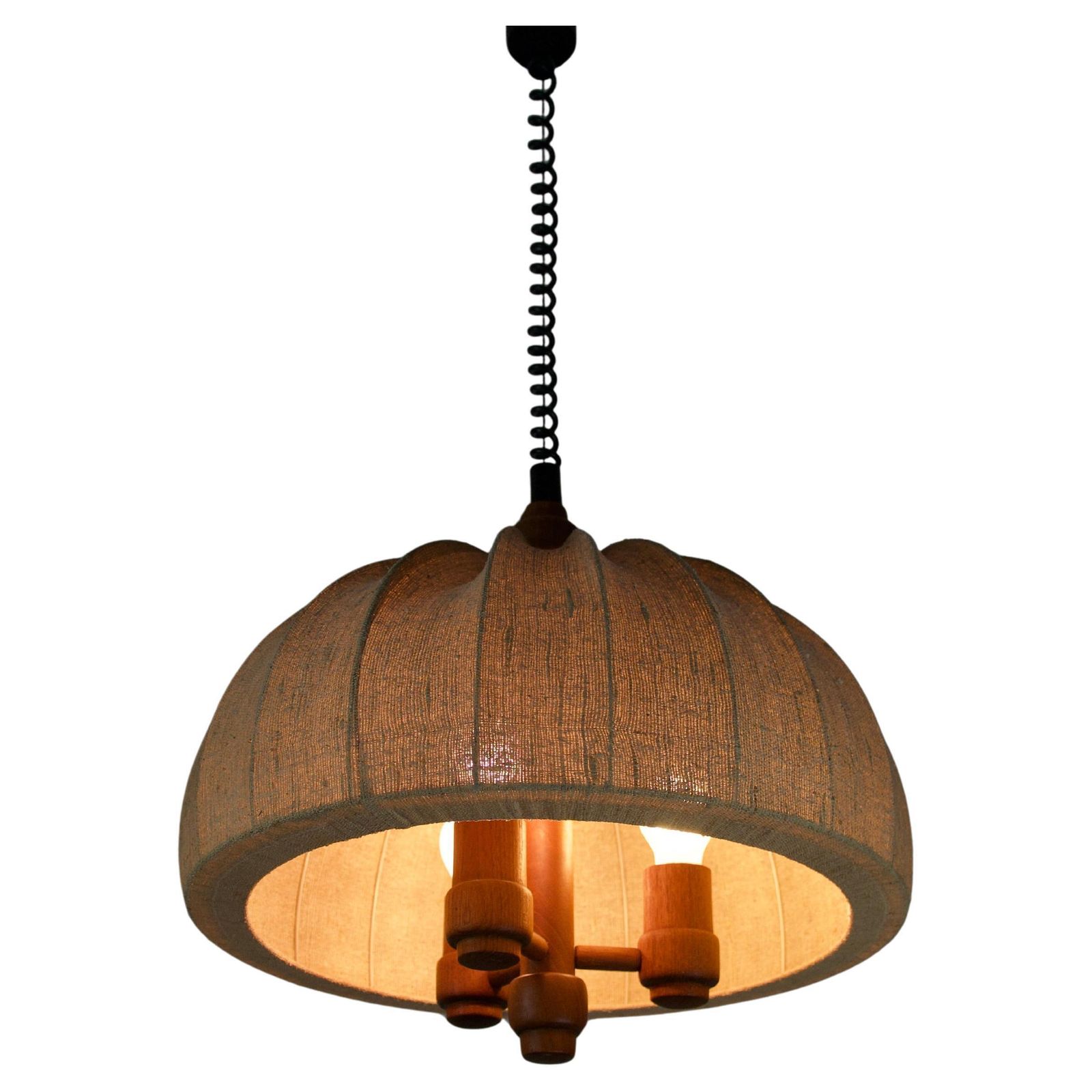 Adjustable Wood And Fabric Shade Pendant Lamp By Domus, 1960s
