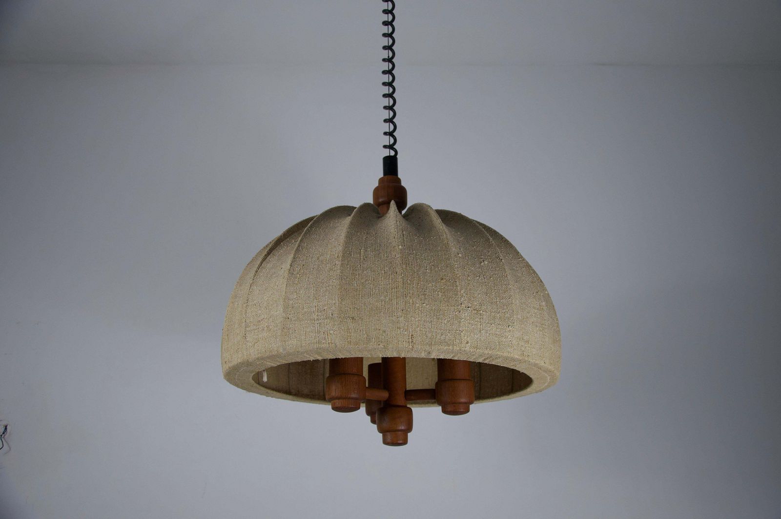 Adjustable Wood And Fabric Shade Pendant Lamp By Domus, 1960s photo Lighting