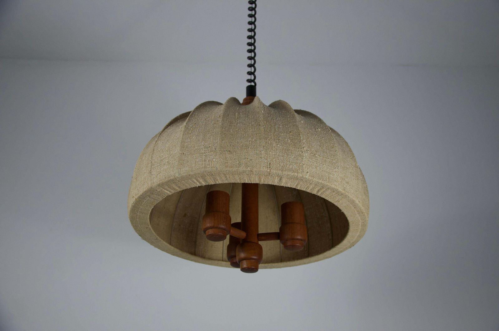 Adjustable Wood And Fabric Shade Pendant Lamp By Domus, 1960s photo buy