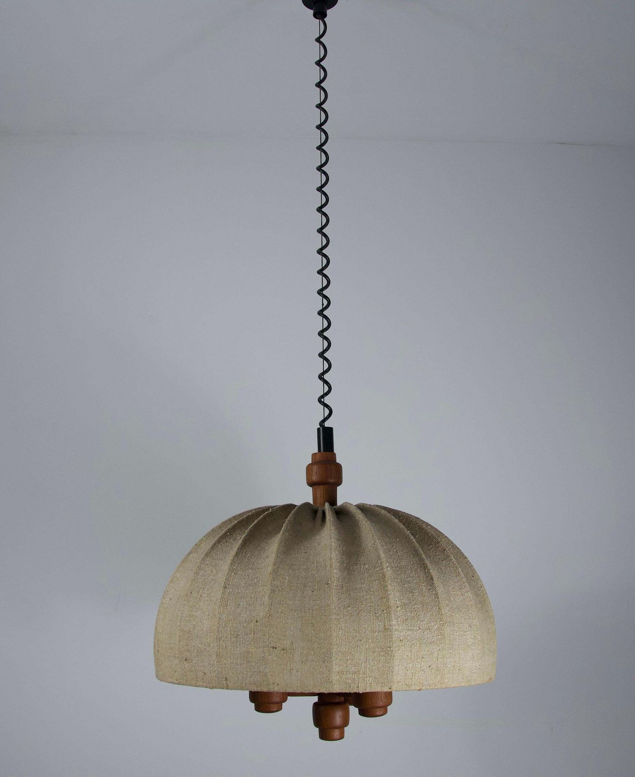 1057.0 Adjustable Wood And Fabric Shade Pendant Lamp By Domus, 1960s photo
