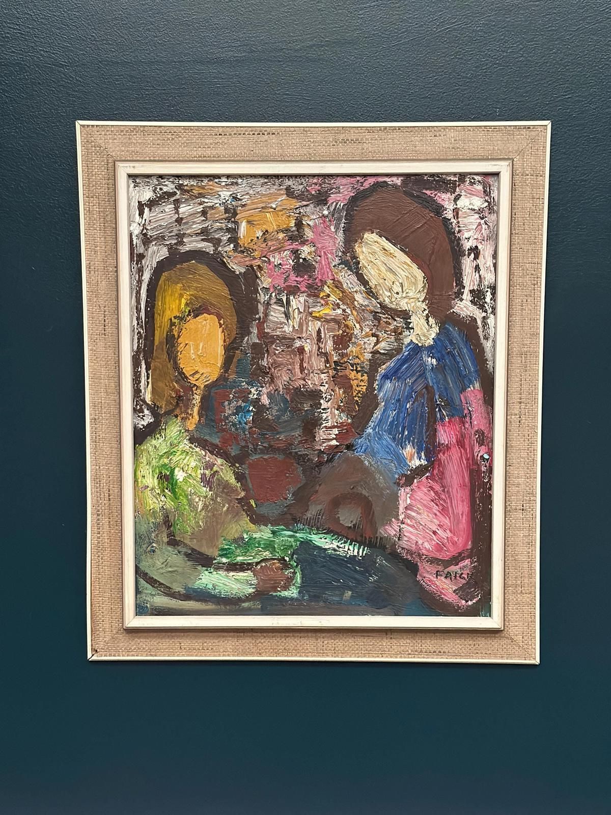 Original Swedish Oil On Canvas – “Girls In Interior” By Gösta Falck – Vintage | Framed 75 × 64 Cm (Approx. 30" × 25")