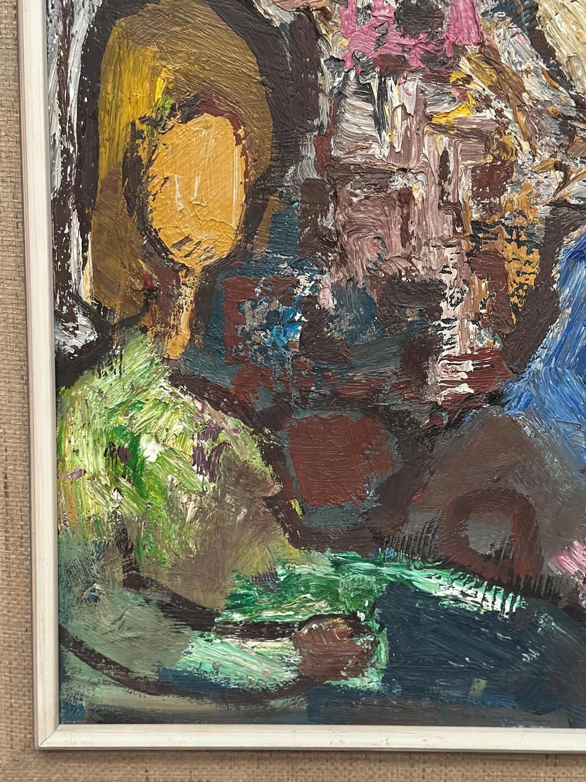 photo for sale Original Swedish Oil On Canvas – “Girls In Interior” By Gösta Falck – Vintage | Framed 75 × 64 Cm (Approx. 30" × 25")