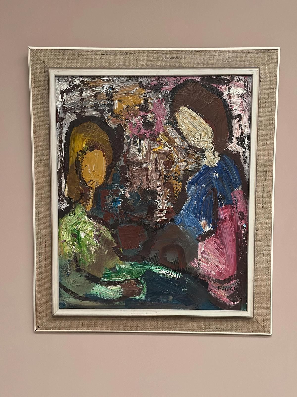 photo vinterior Original Swedish Oil On Canvas – “Girls In Interior” By Gösta Falck – Vintage | Framed 75 × 64 Cm (Approx. 30" × 25")