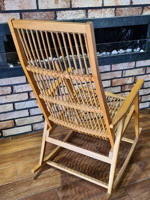 photo for sale Vintage Scandinavian Rocking Chair With Bamboo Weave, 1960s