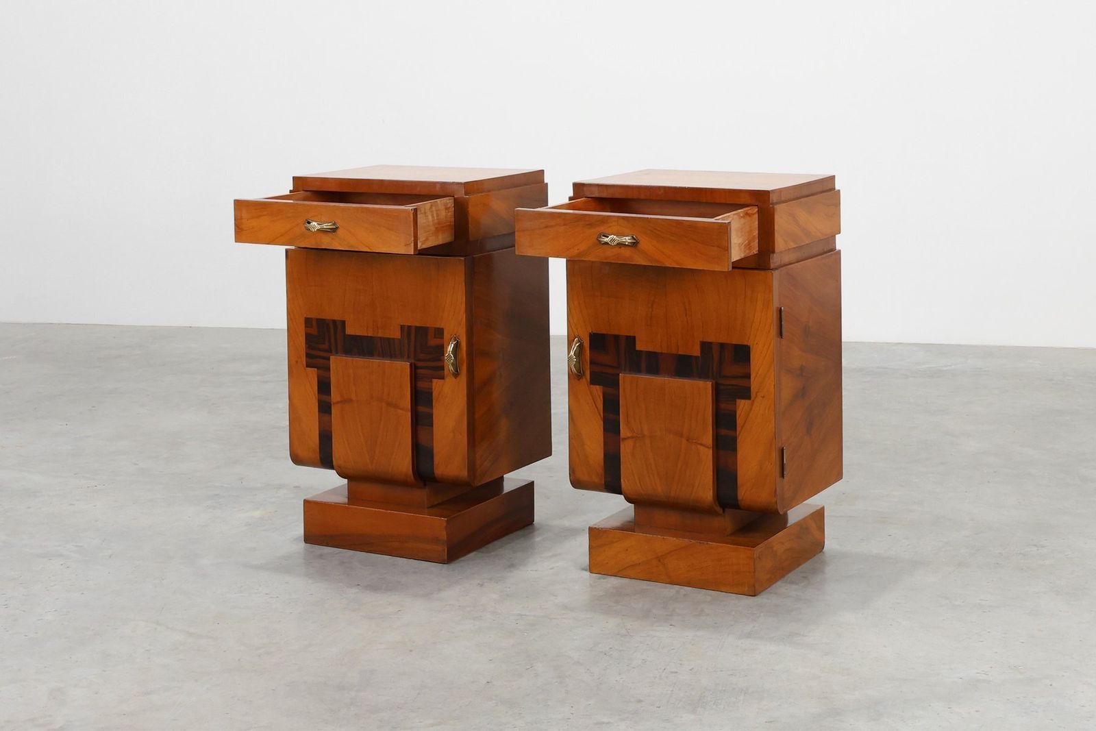 Art Deco Geometric Wooden Nightstands, Italy, 1920s, Set Of 2 photo buy