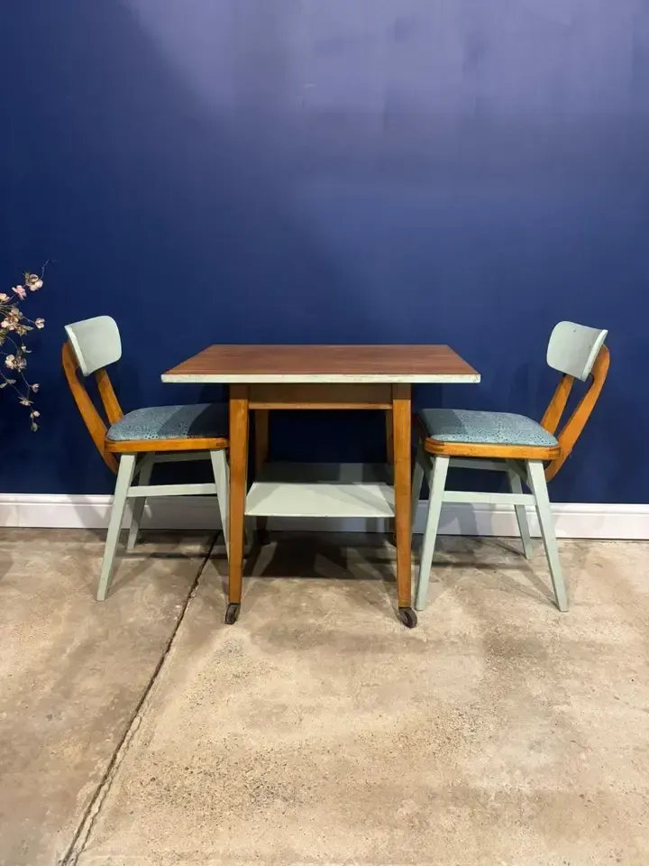 Vintage Formica Table And Chairs Green Blue 1950s Mid Century Kitchen Larder photo Furniture