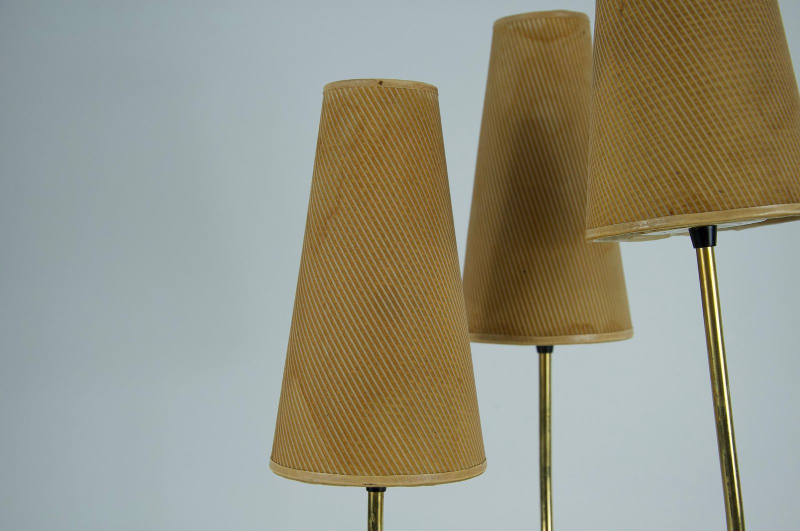 photo for sale Midcentury Brass And Fabric Shade Table Lamp By Rupert Nikoll, 1960s
