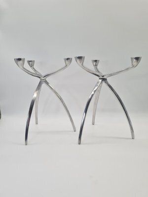 Vintage Space Age Aluminum Candlesticks, 1960s, Set Of 2 photo vinterior