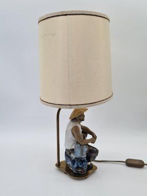Ceramic Table Lamp With Fisherman Figurine, 1960s 1970s photo vinterior