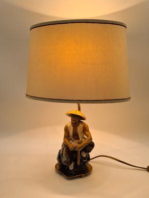 Ceramic Table Lamp With Fisherman Figurine, 1960s 1970s photo vintage