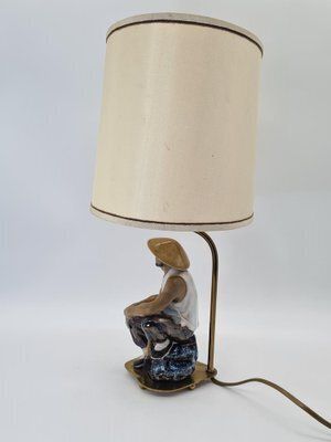 photo furniture Ceramic Table Lamp With Fisherman Figurine, 1960s 1970s