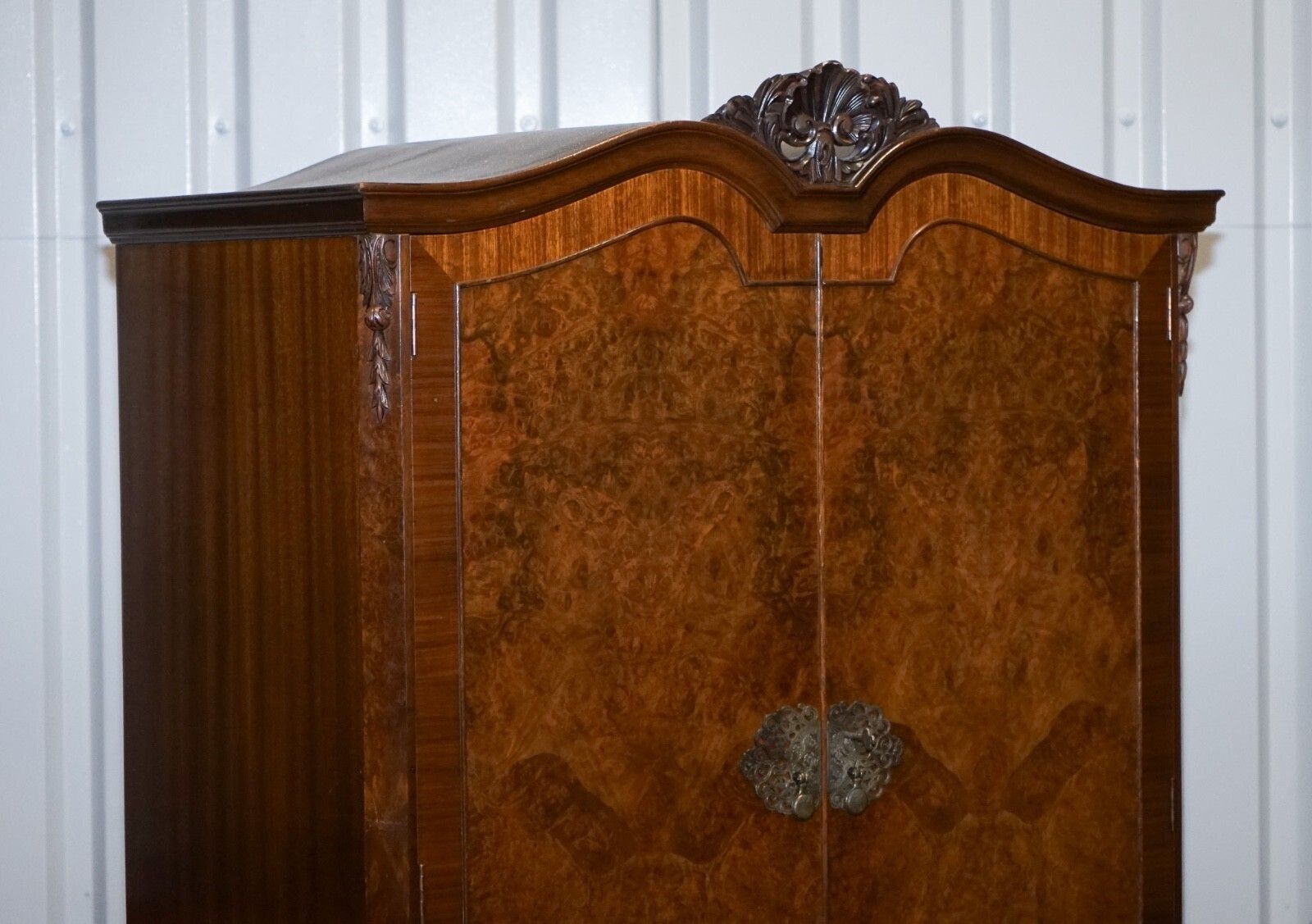 Art Deco 1920's Queen Anne English Burr Walnut Two Door Wardrobe photo for sale