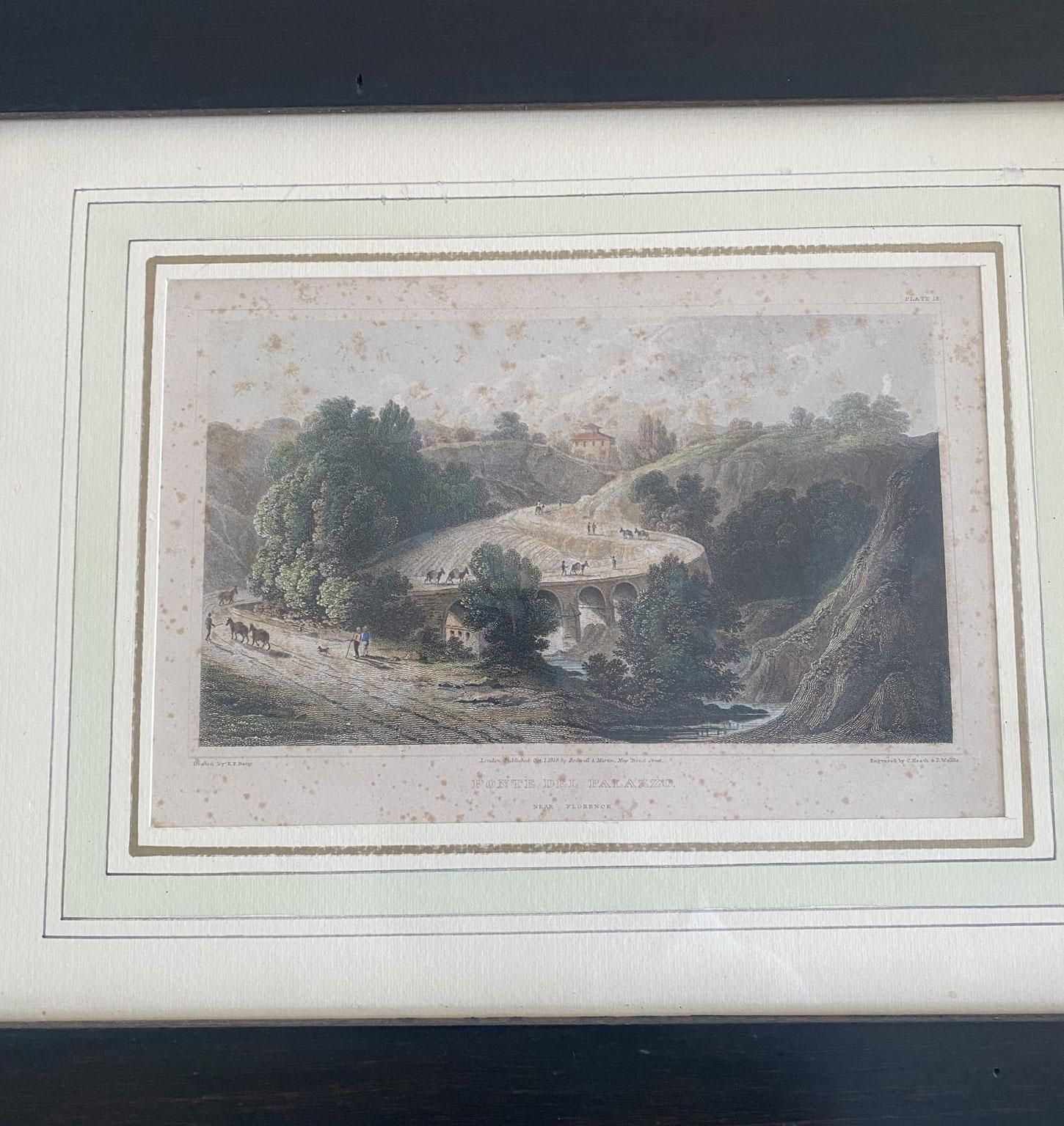 Italian Tuscany Lanscape Color Print On Paper By Elisabeth Frances Betty, 1816 photo vintage