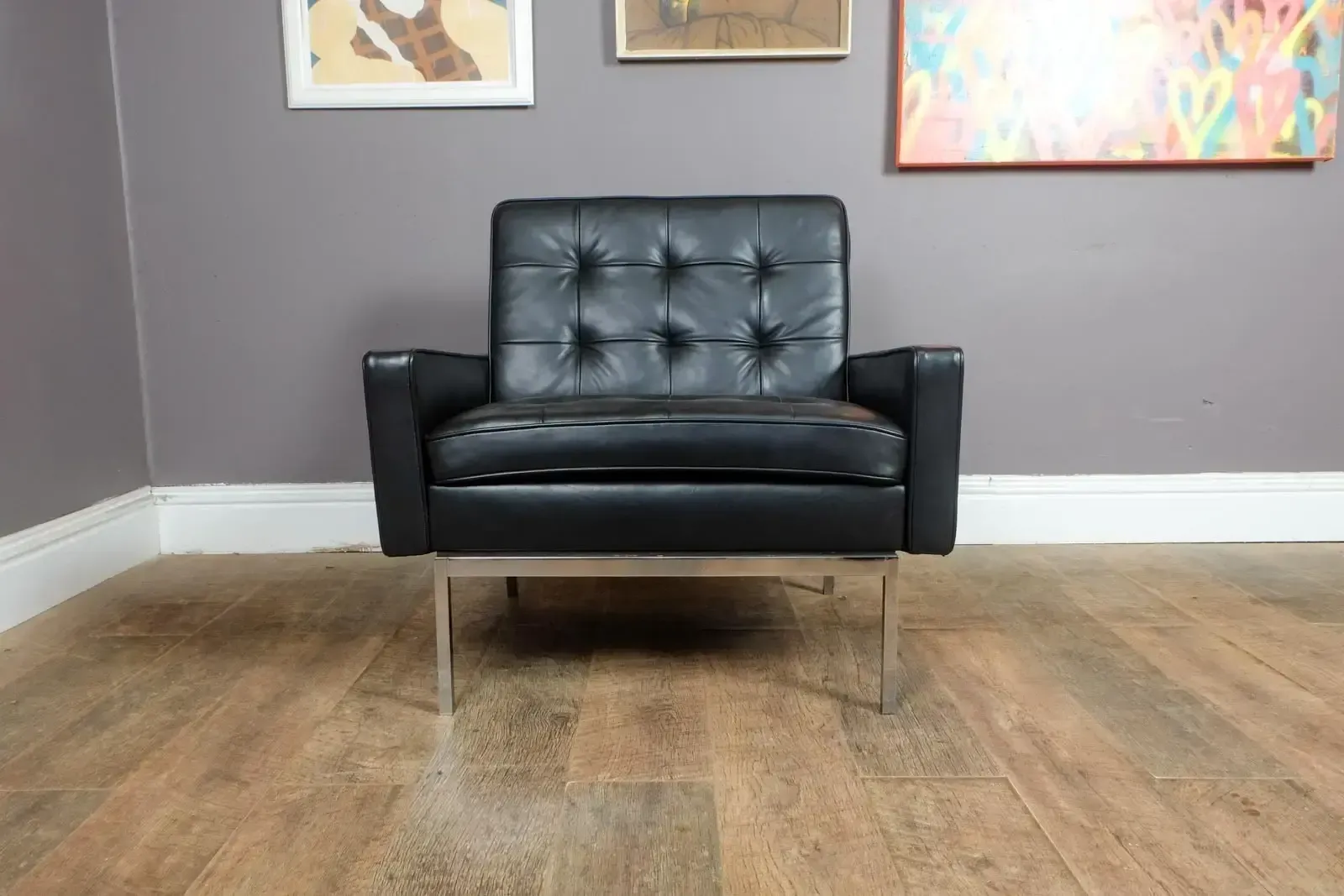 Pair Of Florence Knoll Black Leather Lounge Chairs Model 65a photo Furniture