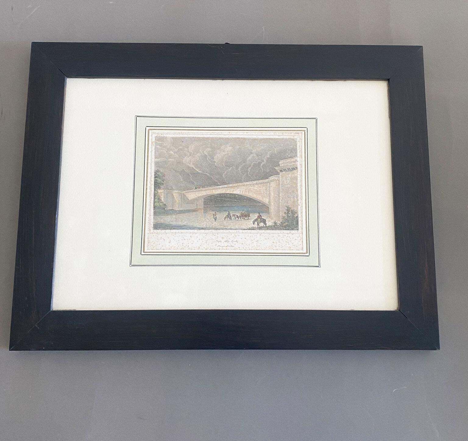 Bridge On The River Dora Print, Mid 18th Century, Neoclassical, Framed, Italy photo furniture