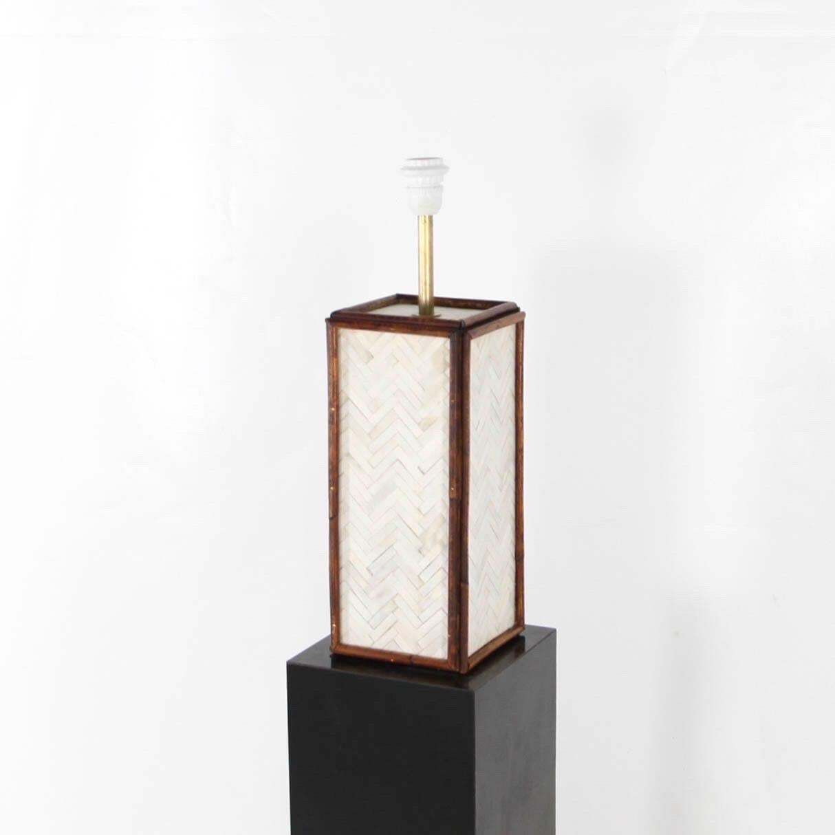photo vintage Pair Of Bones Marquetry And Rattan Lamps