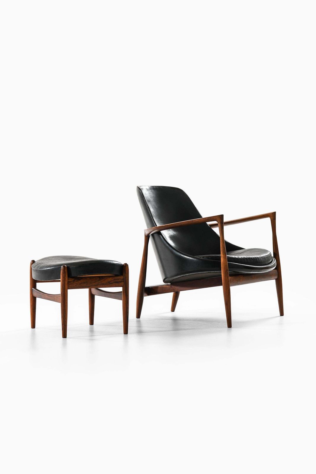 Furniture Easy Chair With Matching Stool In Leather And Rosewood By Ib Kofod Larsen 1956 photo