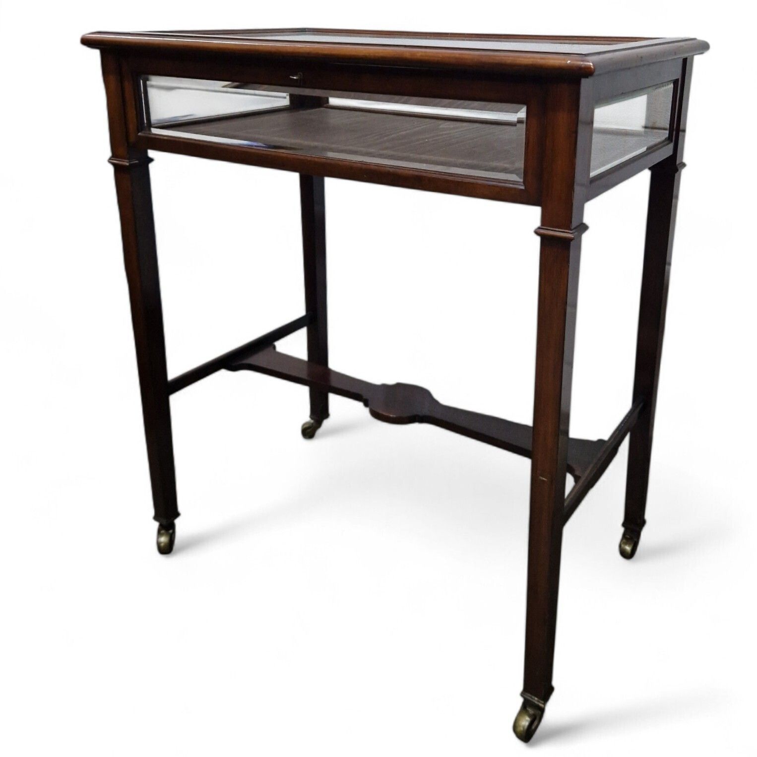 Bijouterie Table Display Cabinet Glazed Antique Edwardian Collectors Case + Key photo vinterior