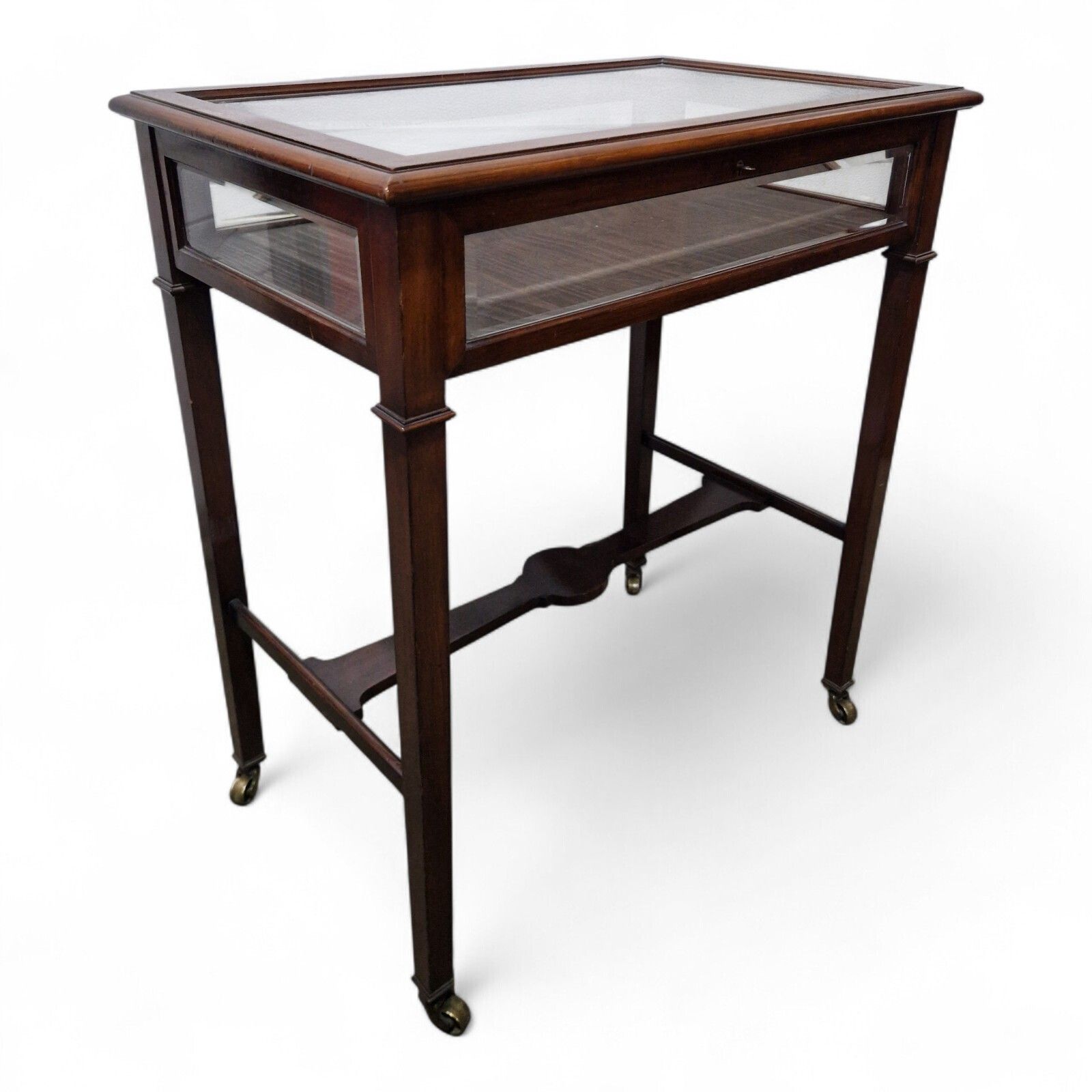 Furniture Bijouterie Table Display Cabinet Glazed Antique Edwardian Collectors Case + Key photo