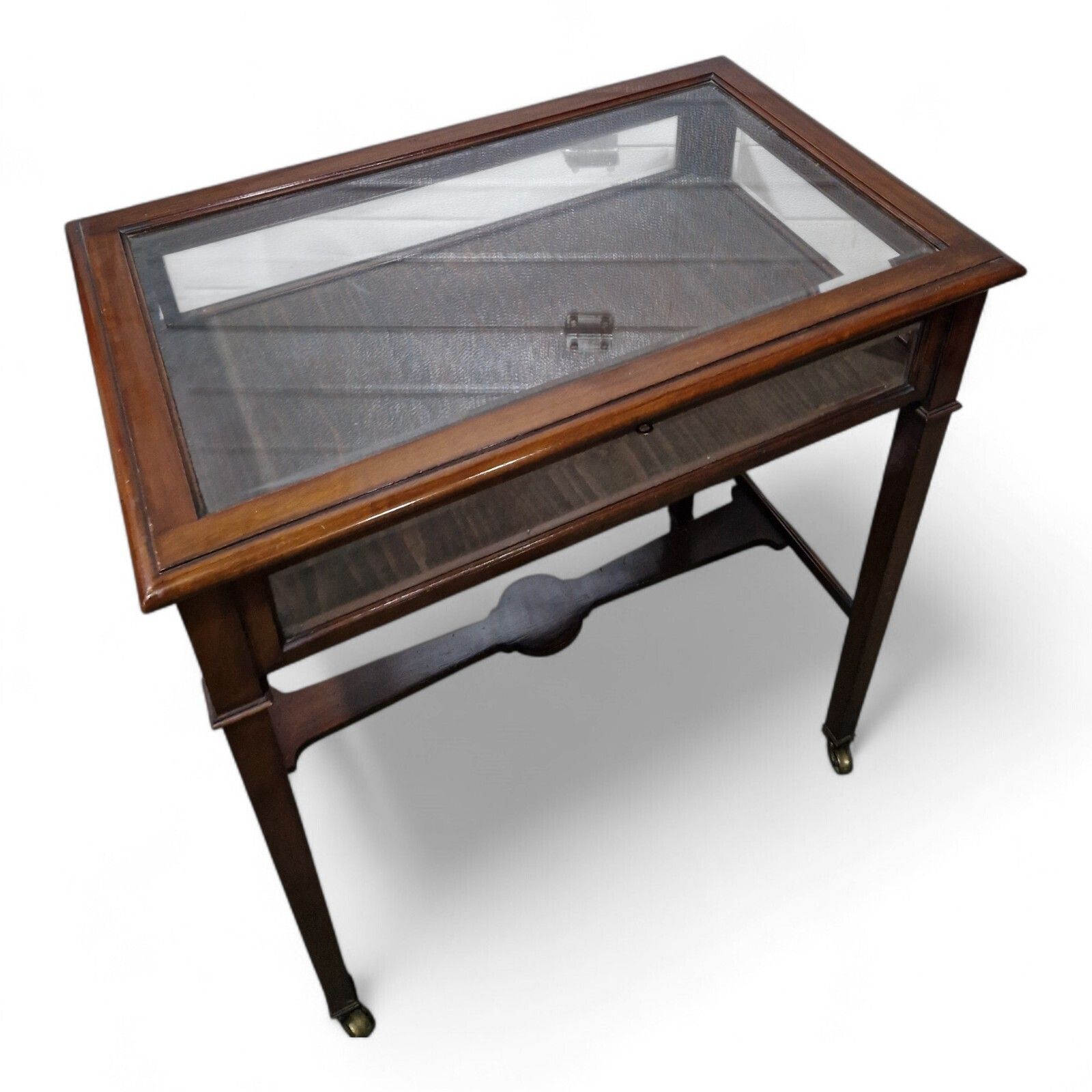 450.0 Bijouterie Table Display Cabinet Glazed Antique Edwardian Collectors Case + Key photo