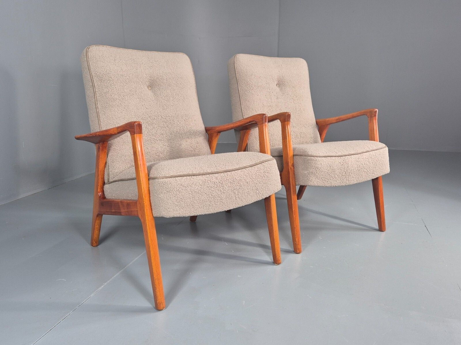2 Vintage Mid Century Lounge Chairs Teak Frames New Upholstery photo 1800.0