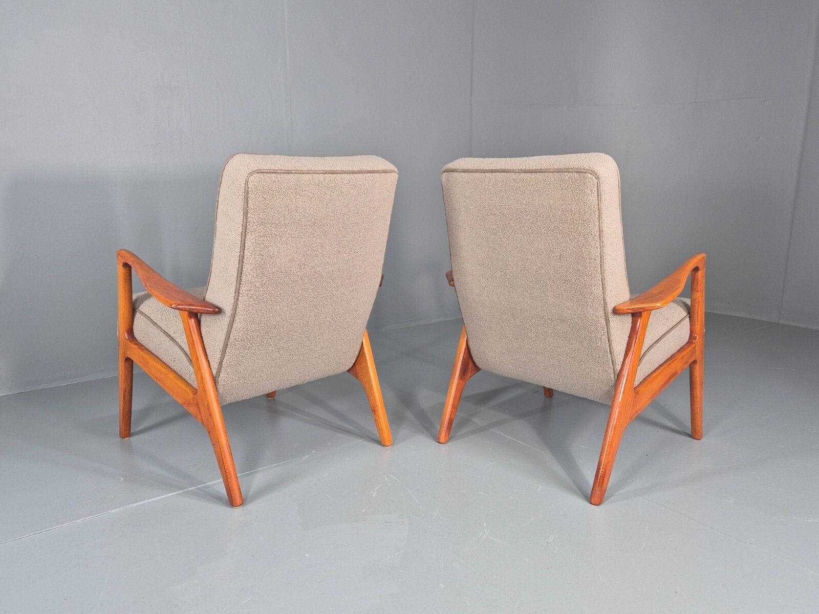 2 Vintage Mid Century Lounge Chairs Teak Frames New Upholstery photo vintage