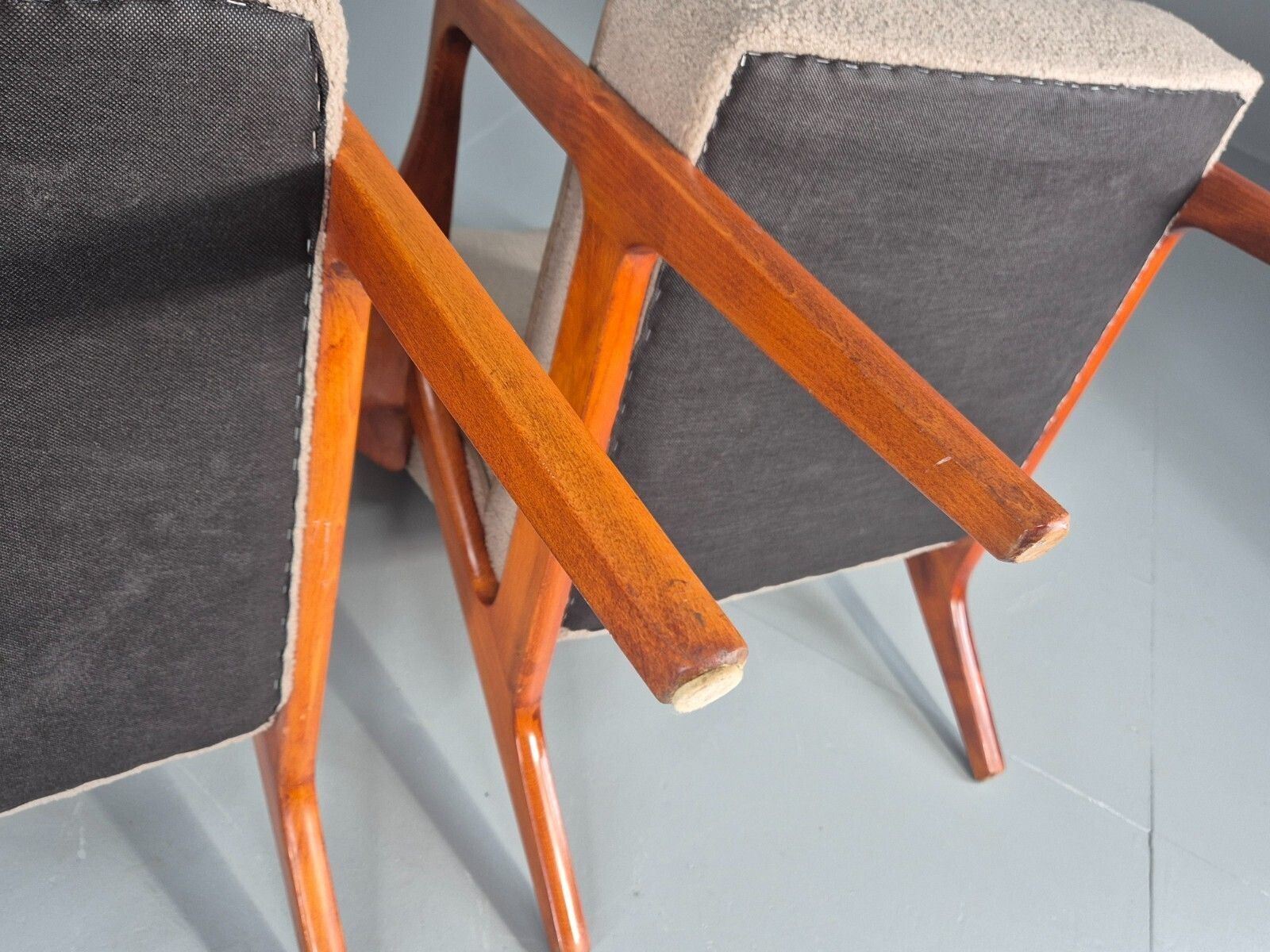 photo buy 2 Vintage Mid Century Lounge Chairs Teak Frames New Upholstery