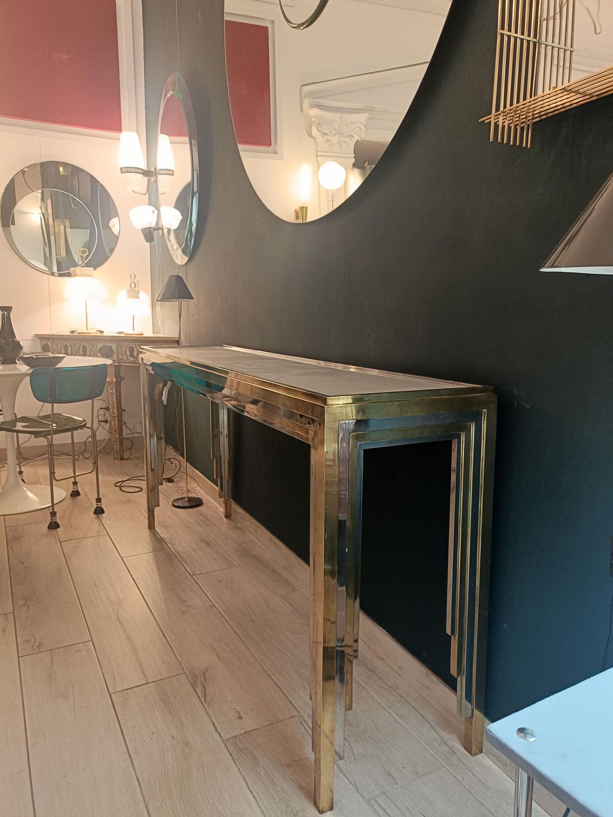 Romeo Rega Brass And Chrome Console Table With Underilluminated Glass Top, 1970s photo furniture