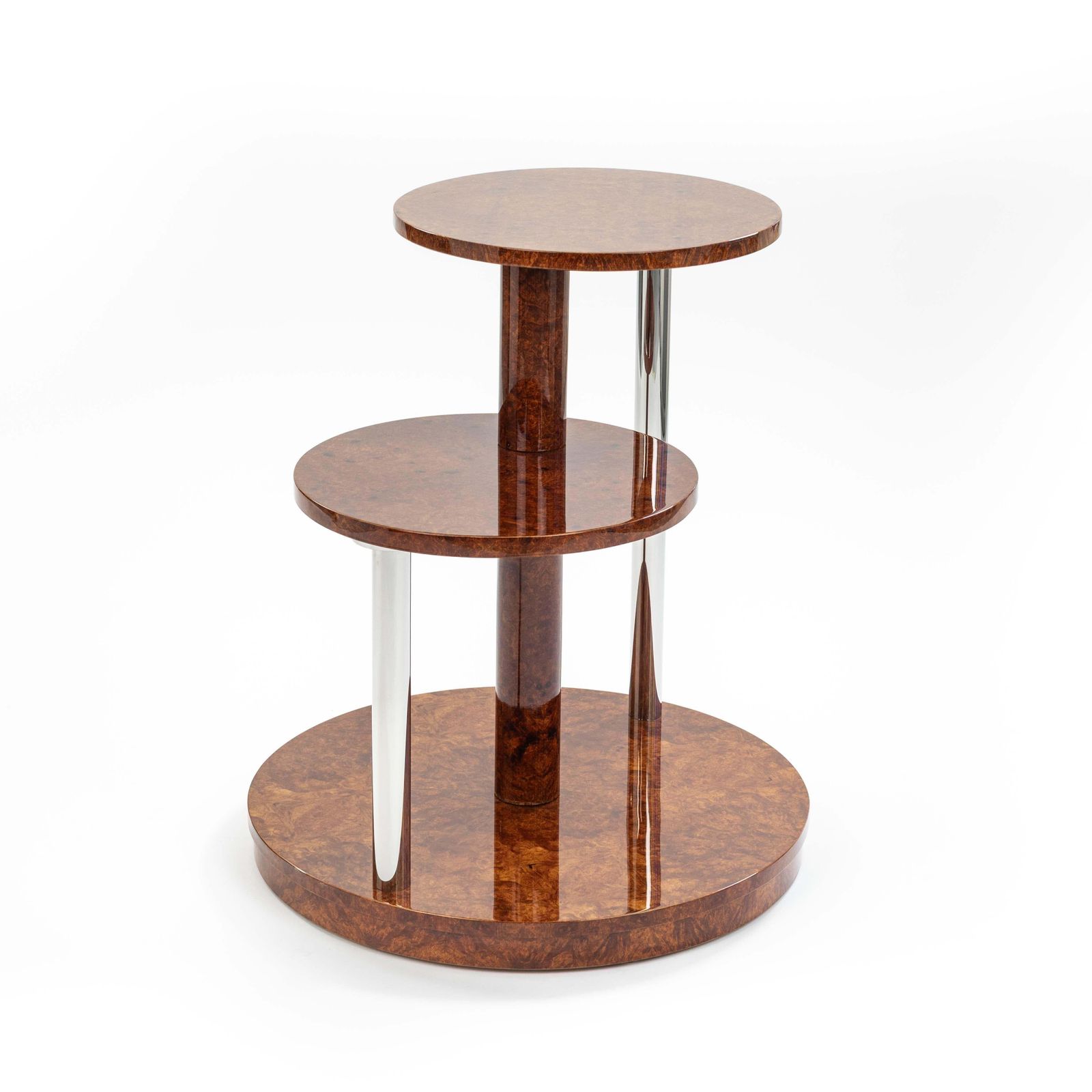 French Art Déco Multi Level Amboyna   Stainless Steel Coffee Table 1930s photo furniture
