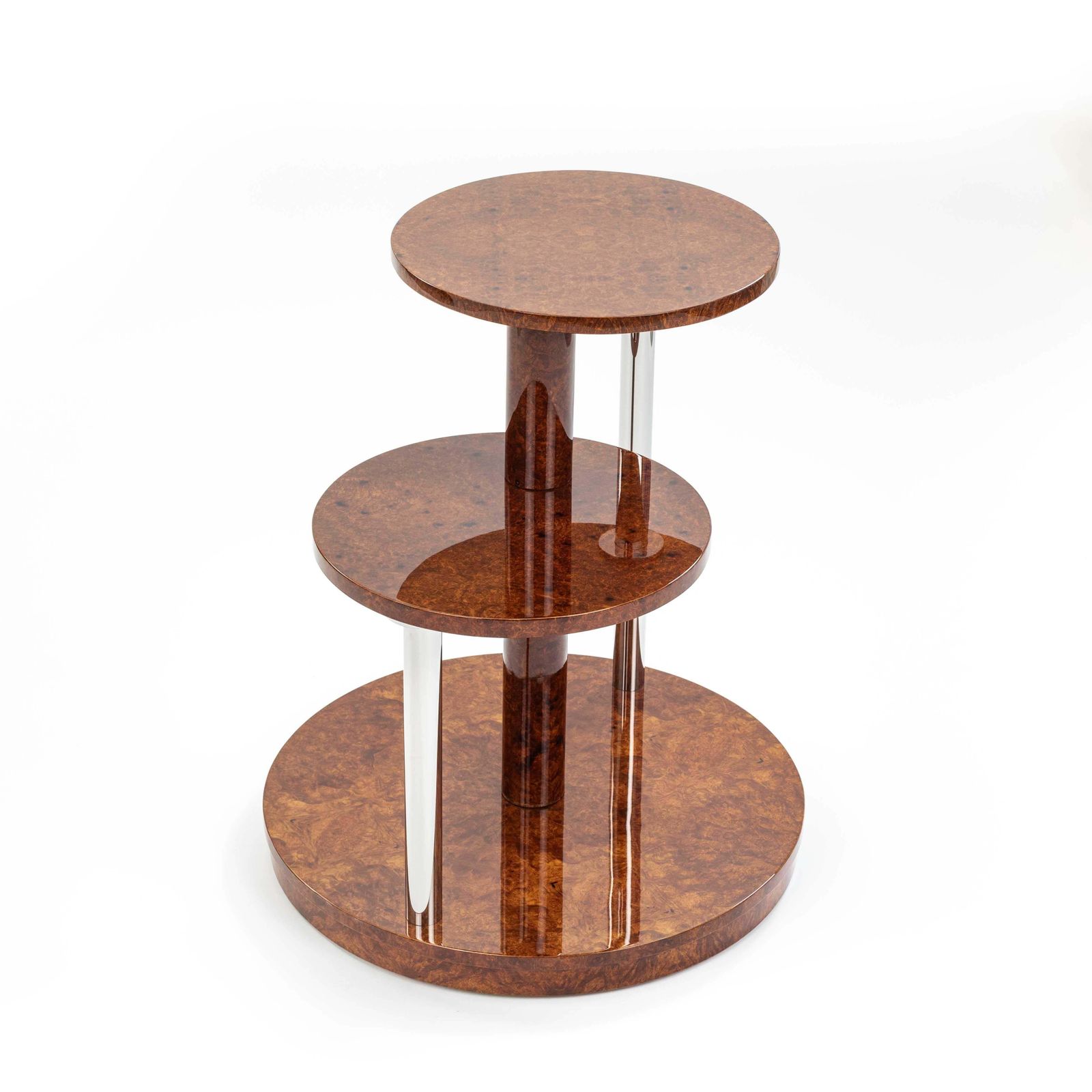 French Art Déco Multi Level Amboyna   Stainless Steel Coffee Table 1930s photo for sale