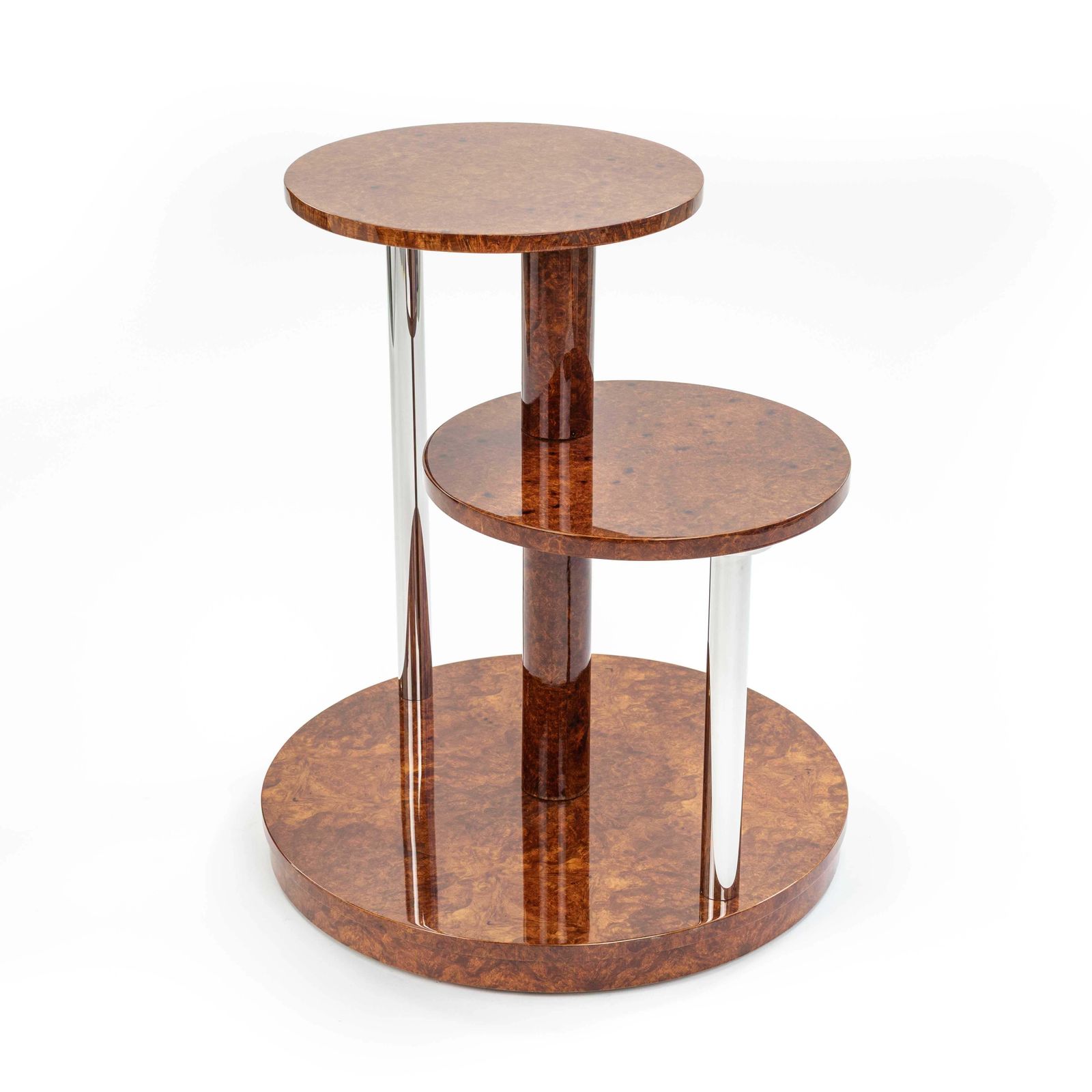 French Art Déco Multi Level Amboyna   Stainless Steel Coffee Table 1930s photo buy