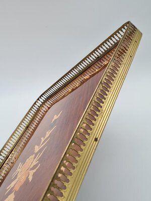 photo furniture Large Neoclassical Hollywood Regency Inlaid Wooden Tray With Brass Gallery, 1960s 1970s
