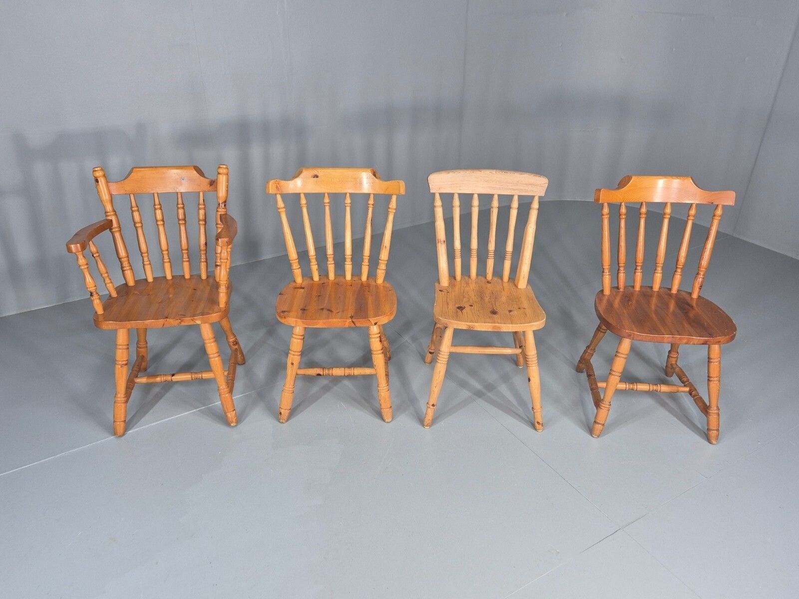 Harlequin Set Of 4 Vintage Pine Dining Chairs 1980s Retro  Vdin photo for sale