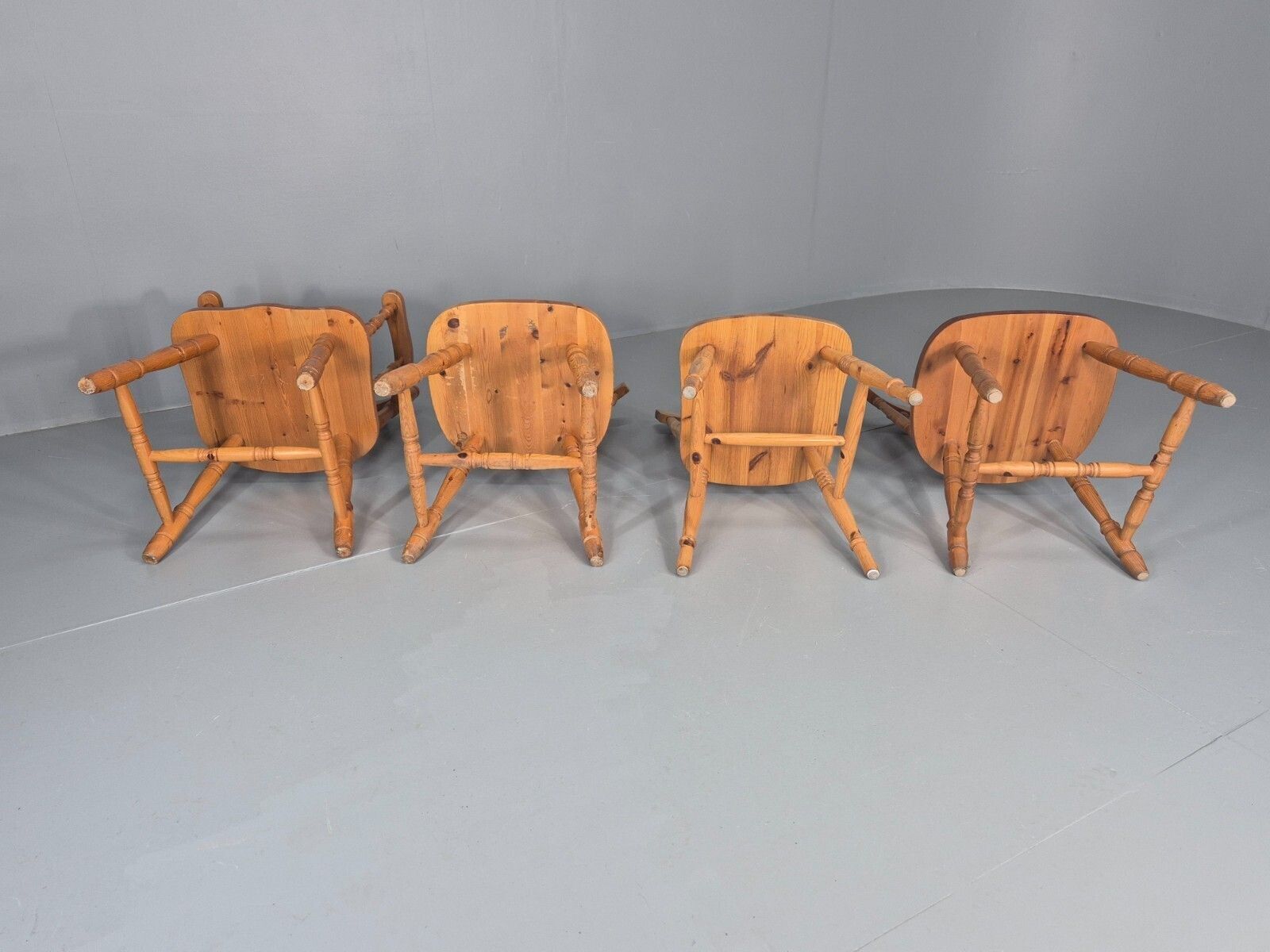 photo for sale Harlequin Set Of 4 Vintage Pine Dining Chairs 1980s Retro  Vdin