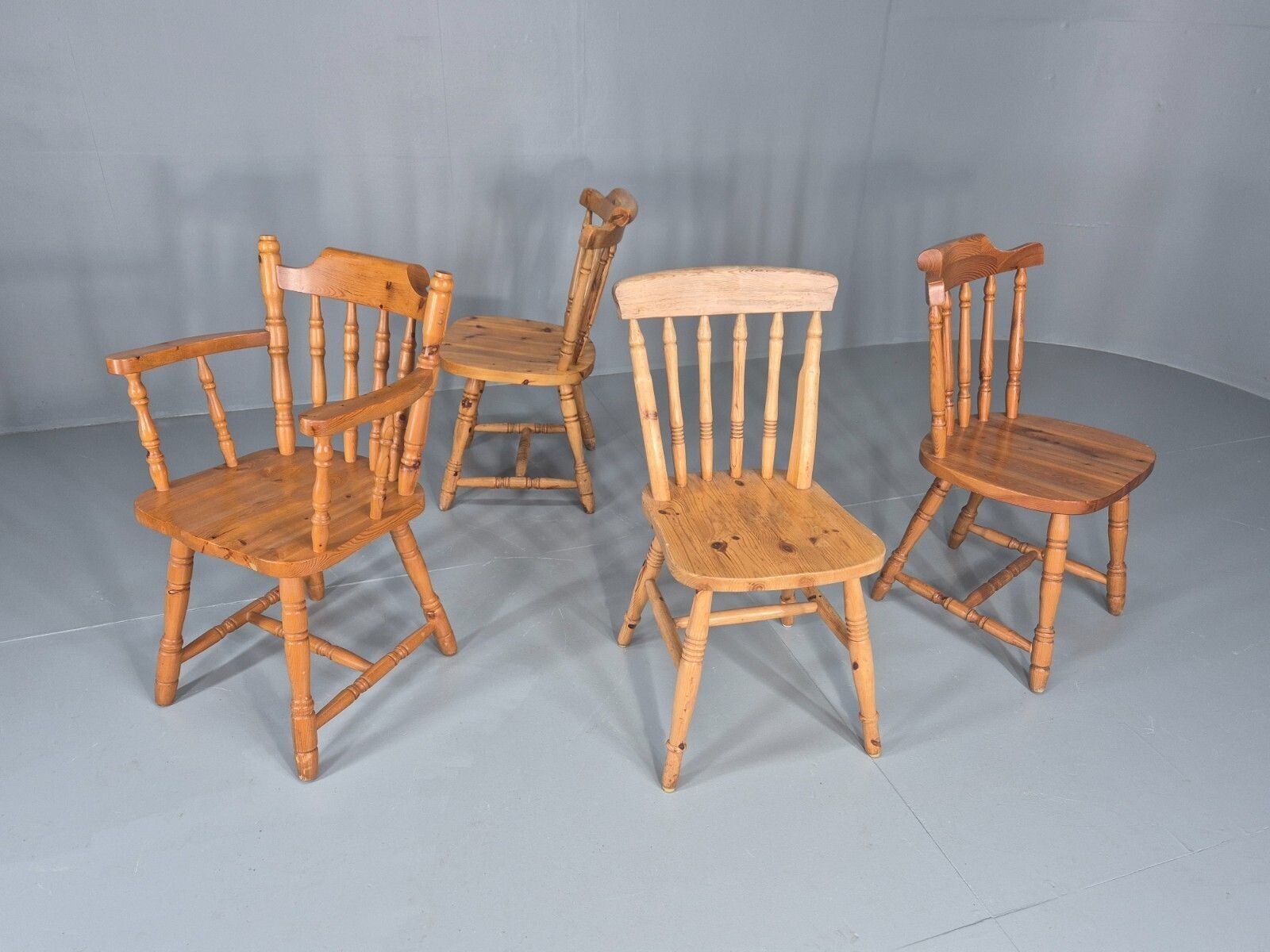 Furniture Harlequin Set Of 4 Vintage Pine Dining Chairs 1980s Retro  Vdin photo