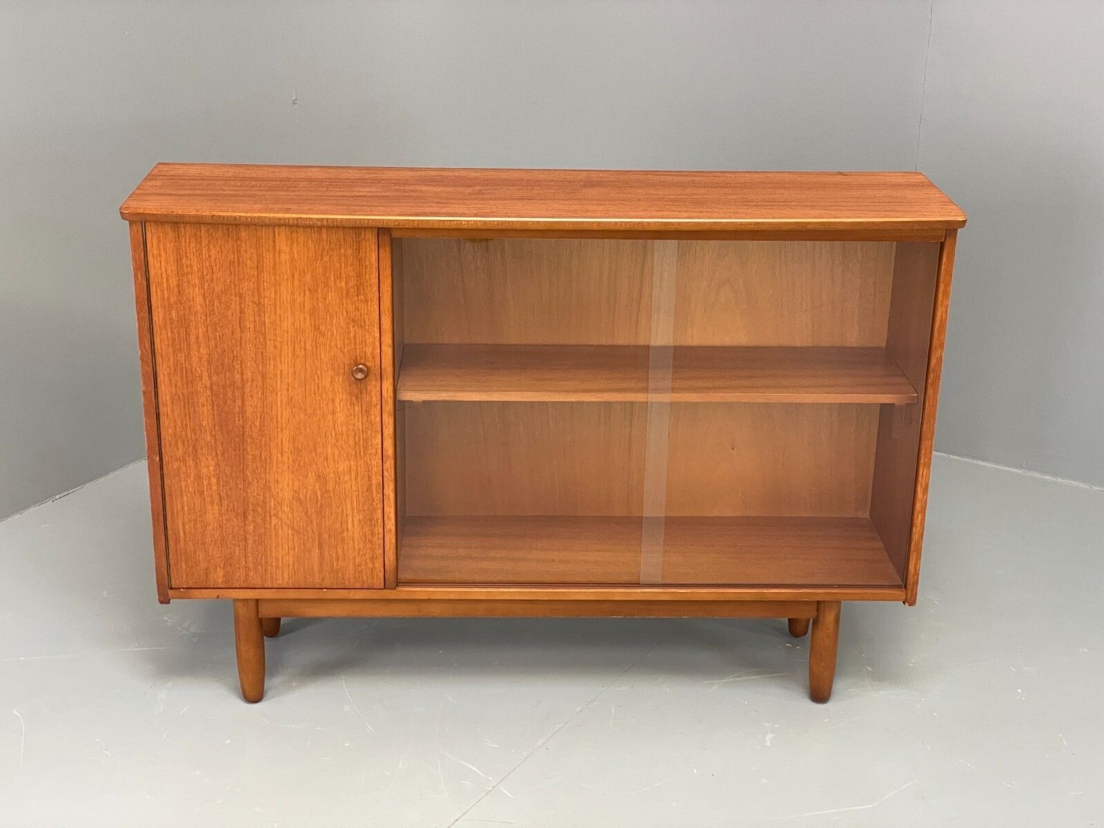 Vintage 1960s Glazed Bookcase Cabinet Teak Shelving Cupboard Eb11808 Mwoo photo furniture