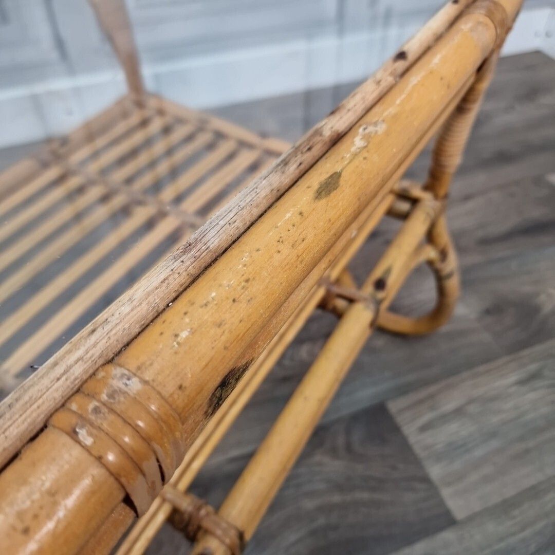 photo furniture Retro Vintage Coffee Table Mid Century Bamboo & Rattan   Glass Top – Boho Style