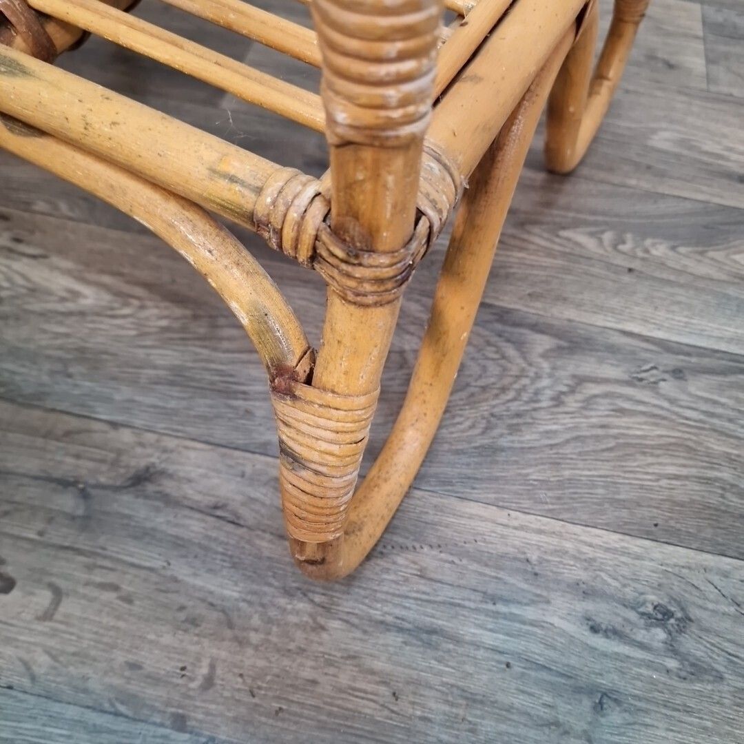 Furniture Retro Vintage Coffee Table Mid Century Bamboo & Rattan   Glass Top – Boho Style photo