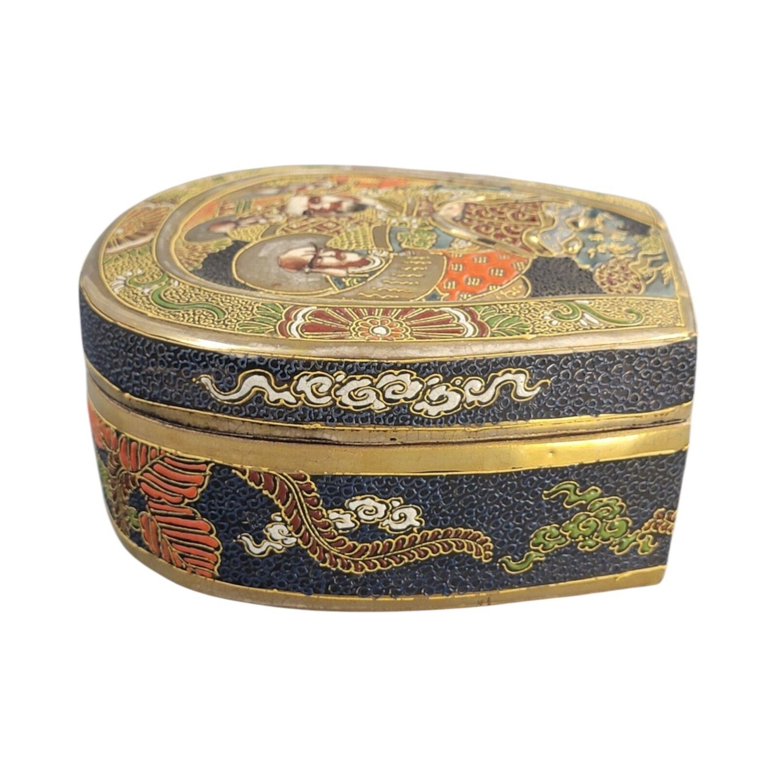 Antique Porcelain Japanese Meiji Satsuma Box By Toshōzan Signed 16 Cm photo vintage