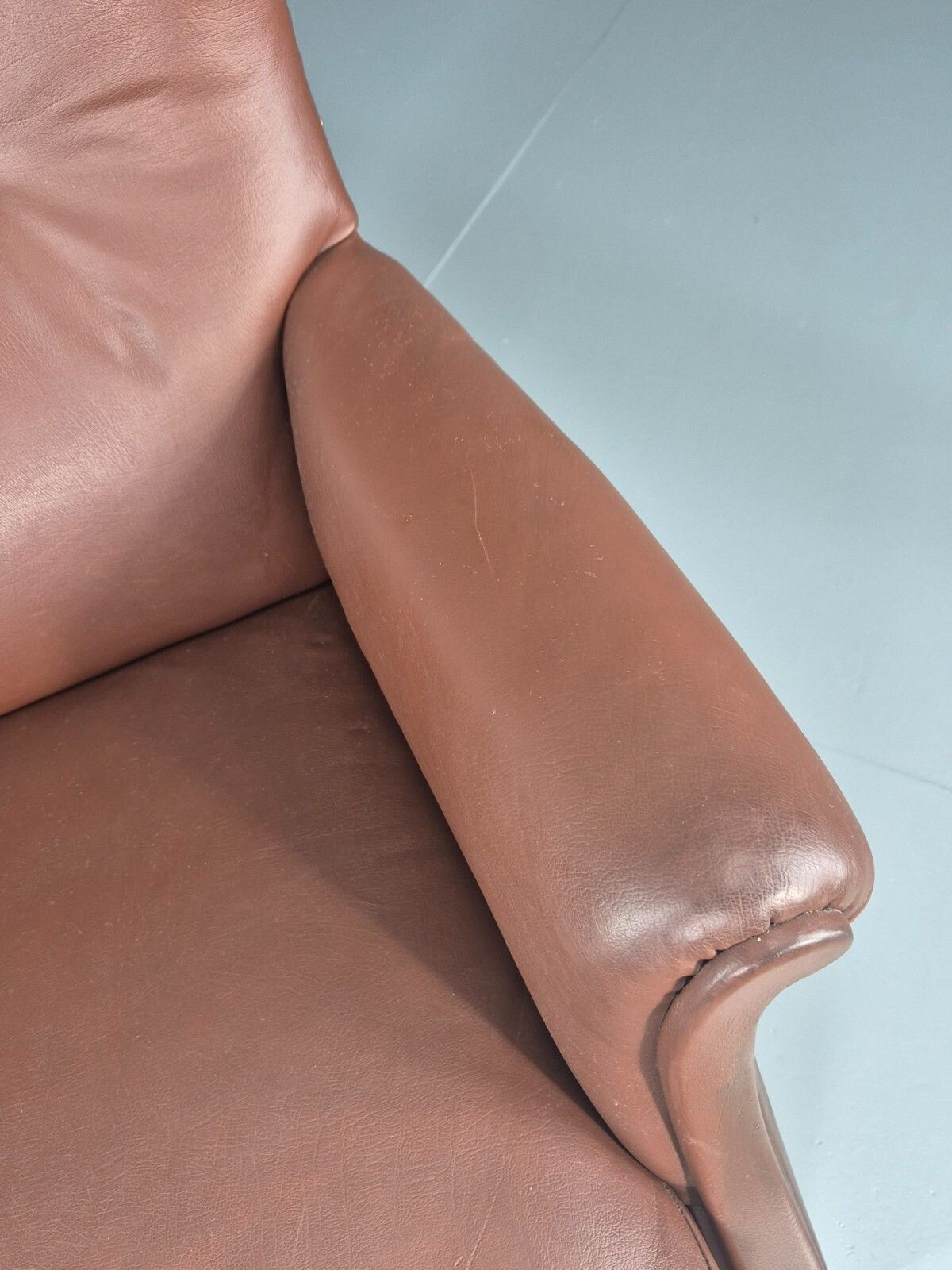 Vintage Mid Century Wing Back Lounge Chair Danish Brown Vinyl Mnor photo 250.0