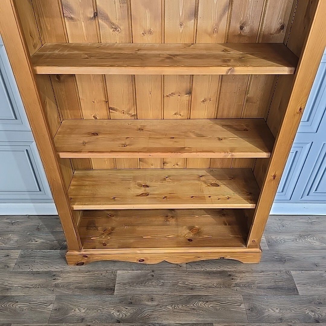 photo vintage Retro Pine Wood Bookcase Vintage Large 7ft Solid Shelf Shelves Shelving Unit