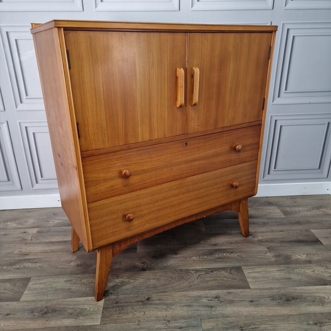 Retro Chest Of Drawers Vintage Mid Century "Golden Key" Teak Tallboy   Cupboard photo furniture