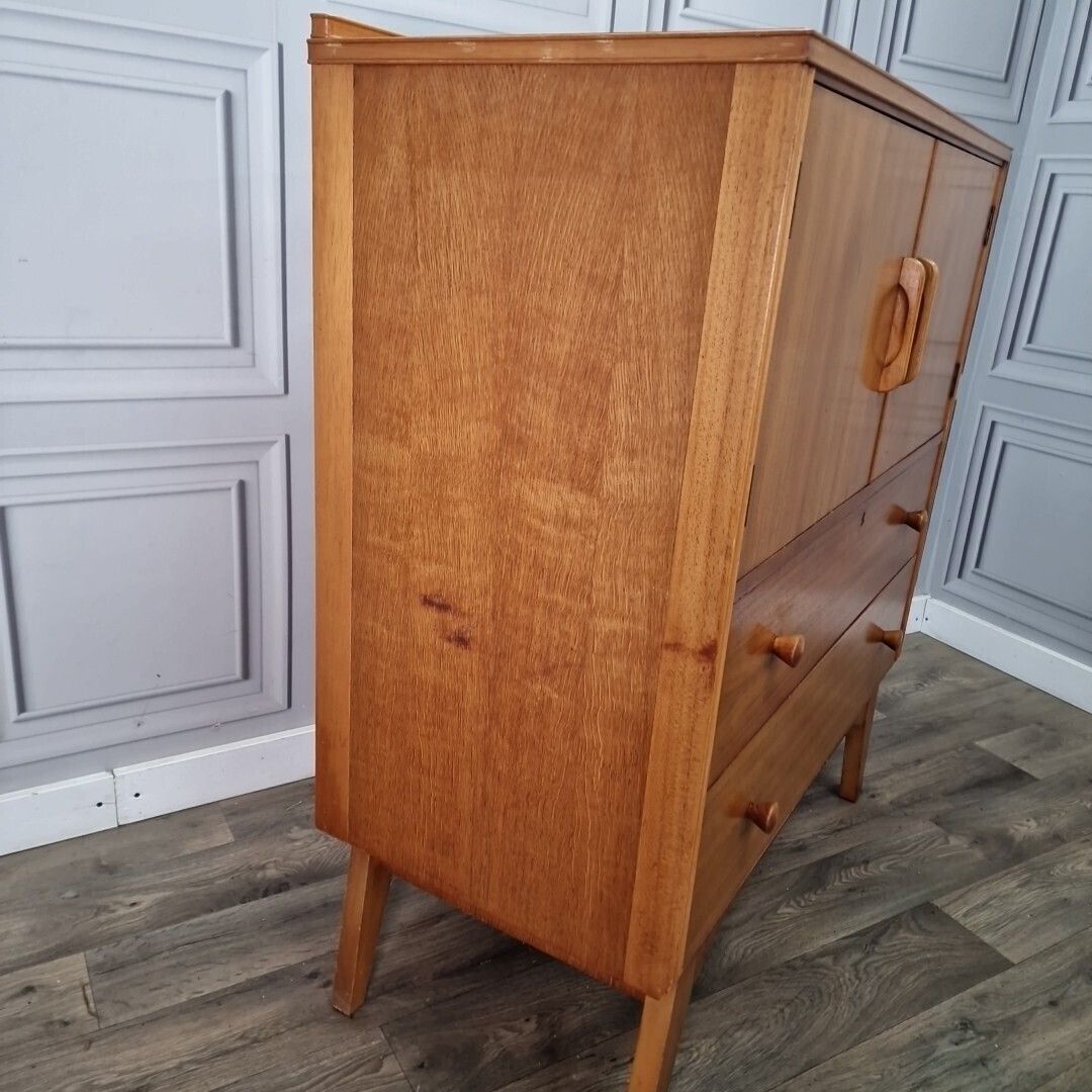 Retro Chest Of Drawers Vintage Mid Century "Golden Key" Teak Tallboy   Cupboard photo for sale