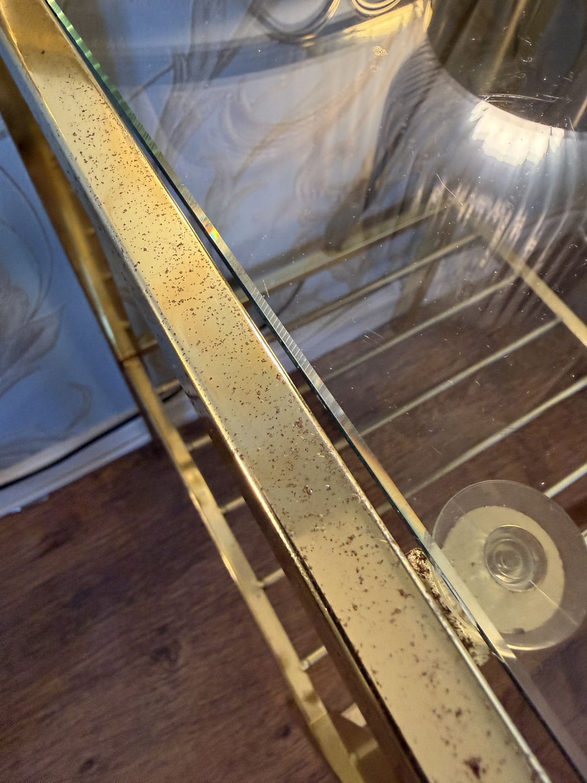 Pair Of Vintage Seetall Regency Gold Coloured Chrome & Glass Nightstands photo Furniture