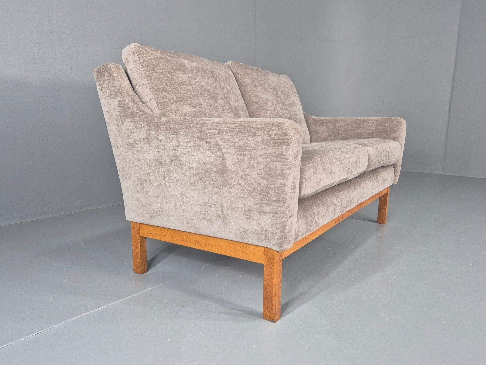 Furniture Vintage Mid Century 2 Seat Sofa New Upholstery Oak Base 1970s Retro Eb11822 M2ss photo