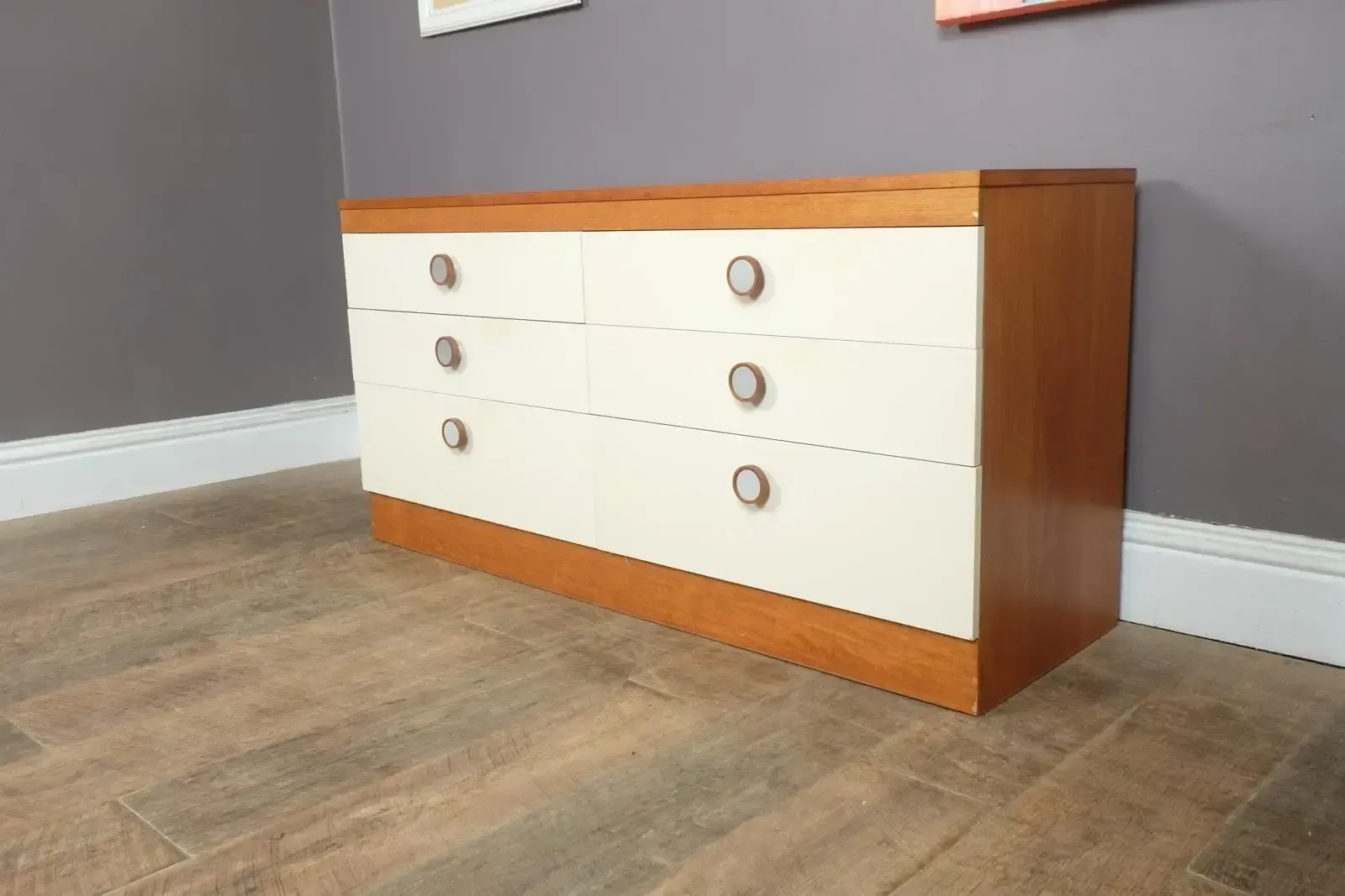 Vintage Retro Mid Century Teak White Fronted Chest Of Drawers By Stag photo Furniture