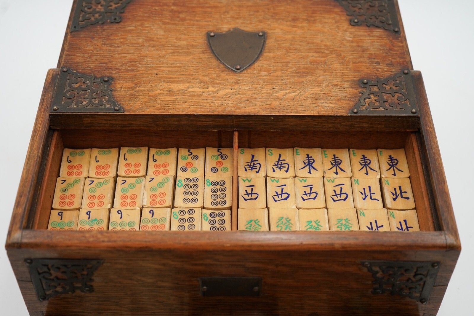Antique Asian Oriental Mahjong Set Of 148 Tiles In Edwardian Oak Box photo 1175.0