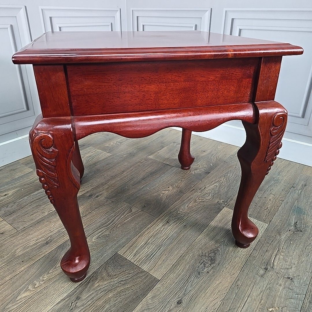 photo buy Antique Pair 2 Solid Wood Bedside End Lamp Tables Drawers Queen Anne   Mahogany