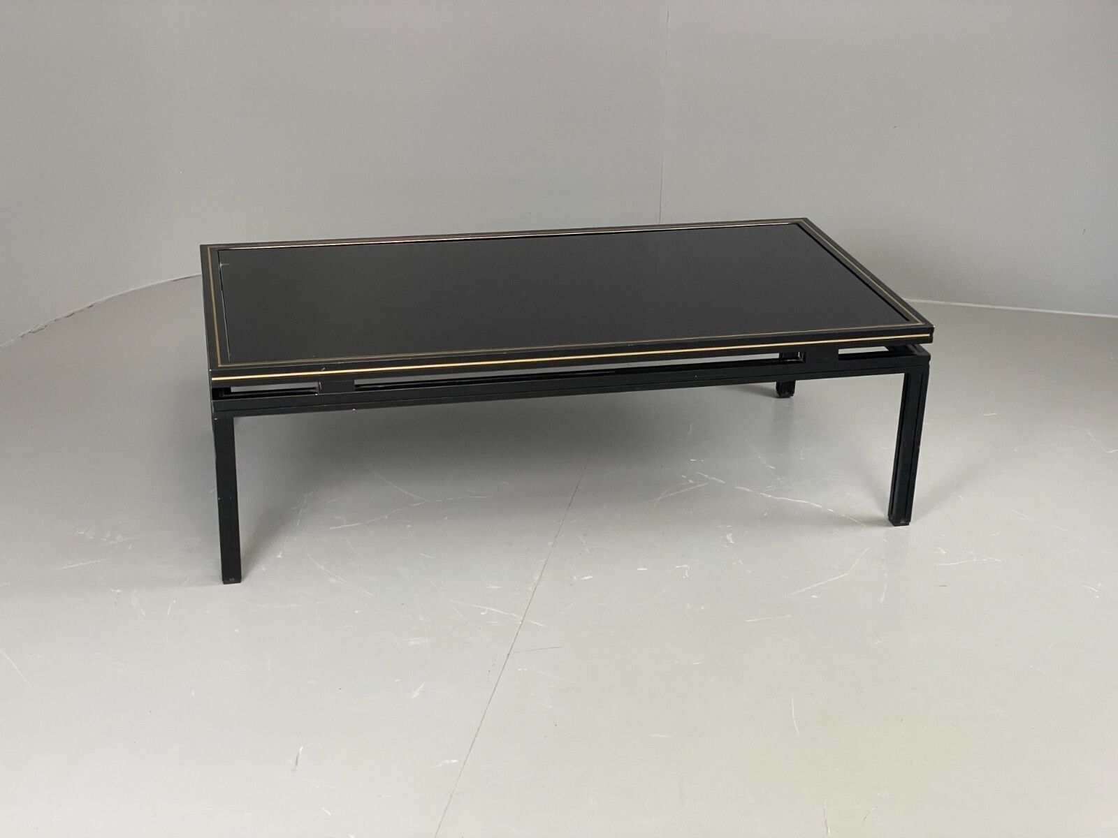 Vintage 1970s Coffee Table Pierre Vandel Black Gold Glass 1970s Eb11812 Mwoo