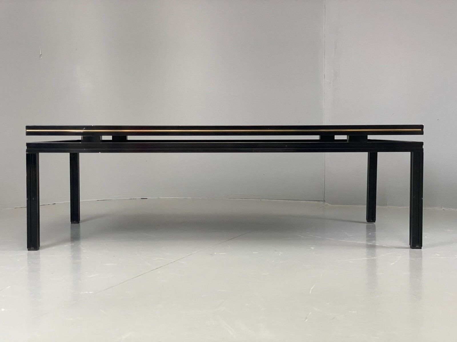Vintage 1970s Coffee Table Pierre Vandel Black Gold Glass 1970s Eb11812 Mwoo photo furniture